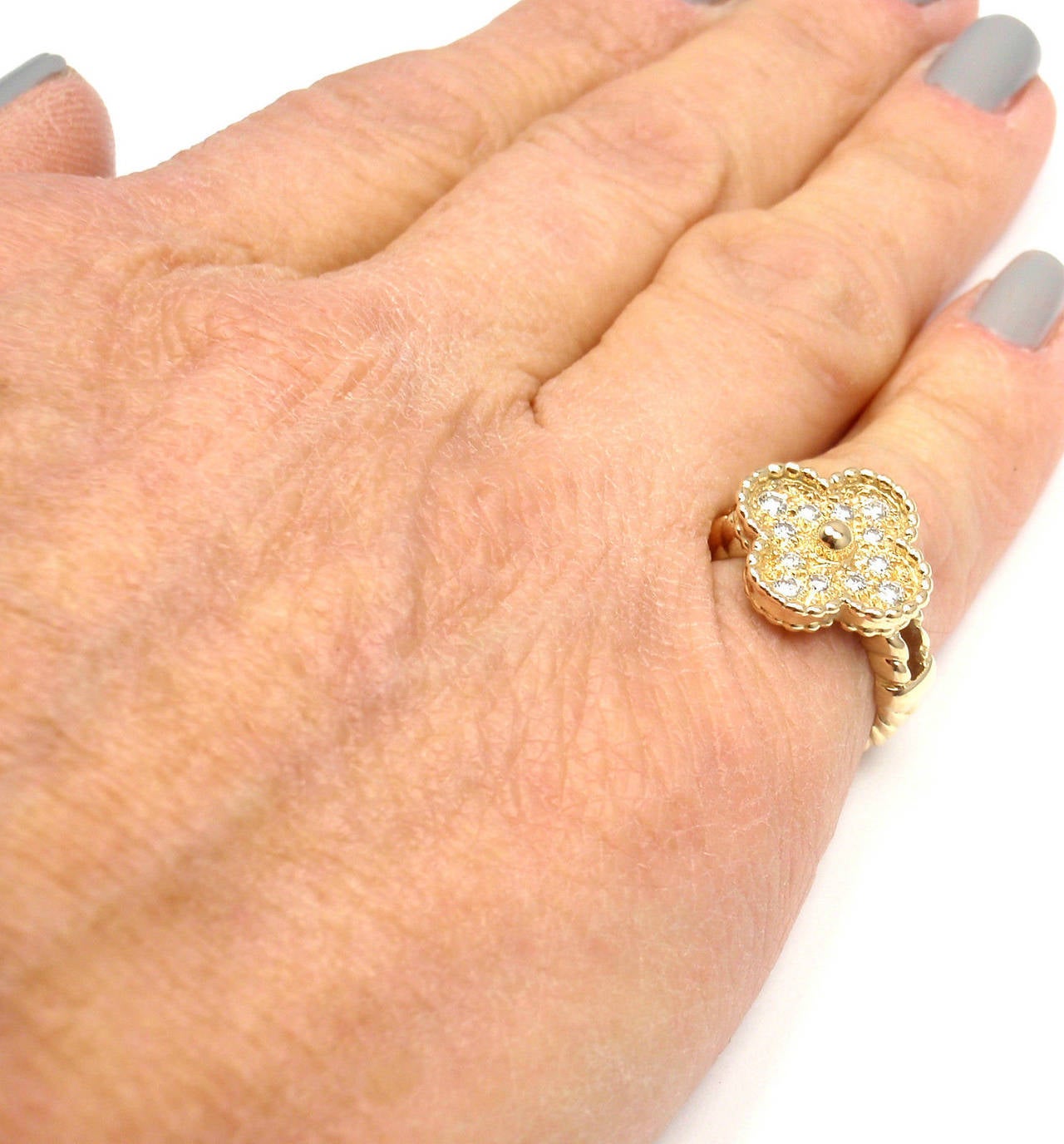 Van Cleef & Arpels Vintage Alhambra Diamond Gold Ring 4