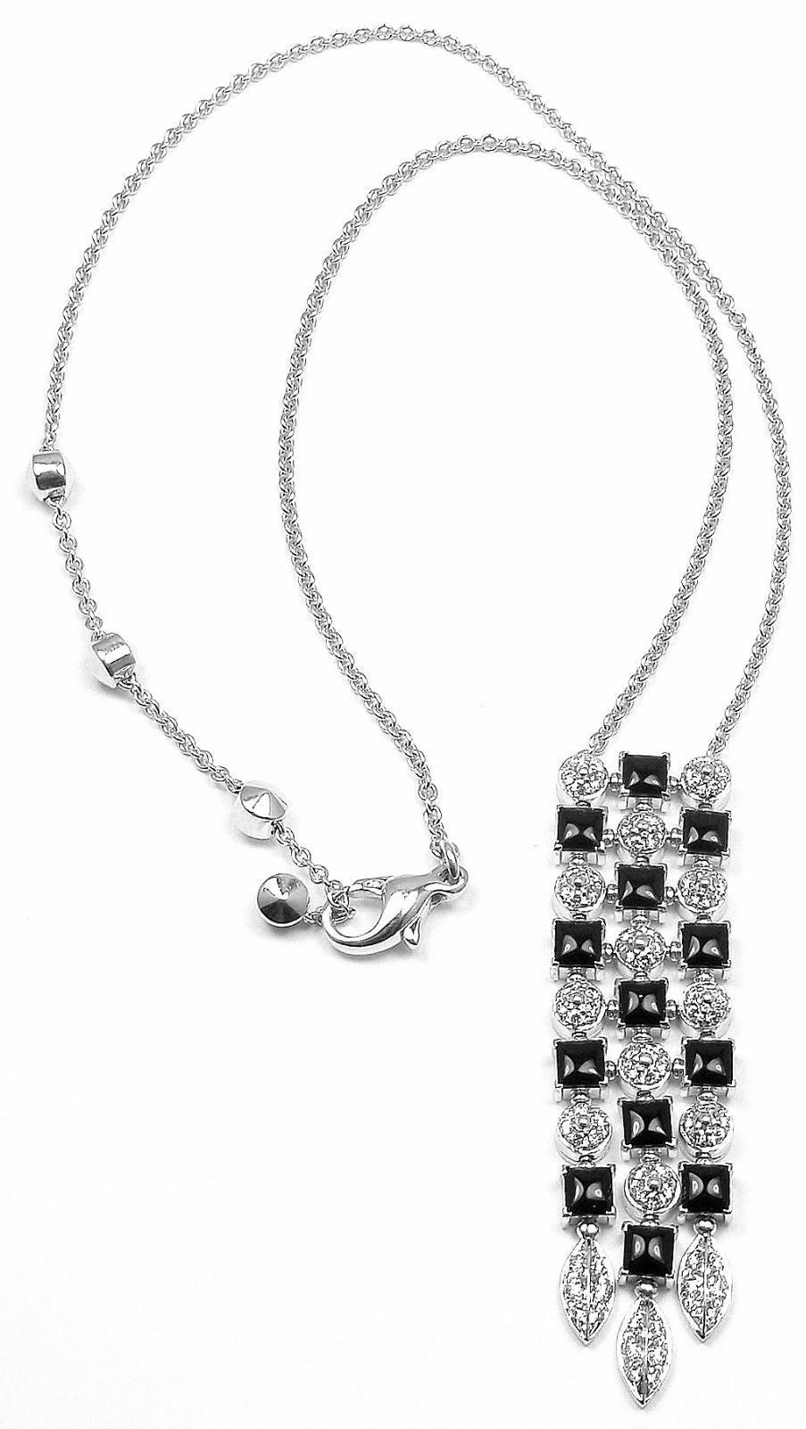 18k White Gold Diamond Onyx Pendant Necklace by Bulgari. 
With 78 round brilliant cut diamonds VS1 clarity, G color total weight 
approx. 1.50ct and 13 black onyx stones

Details:
Weight: 21.7 grams
Chain Length: 15