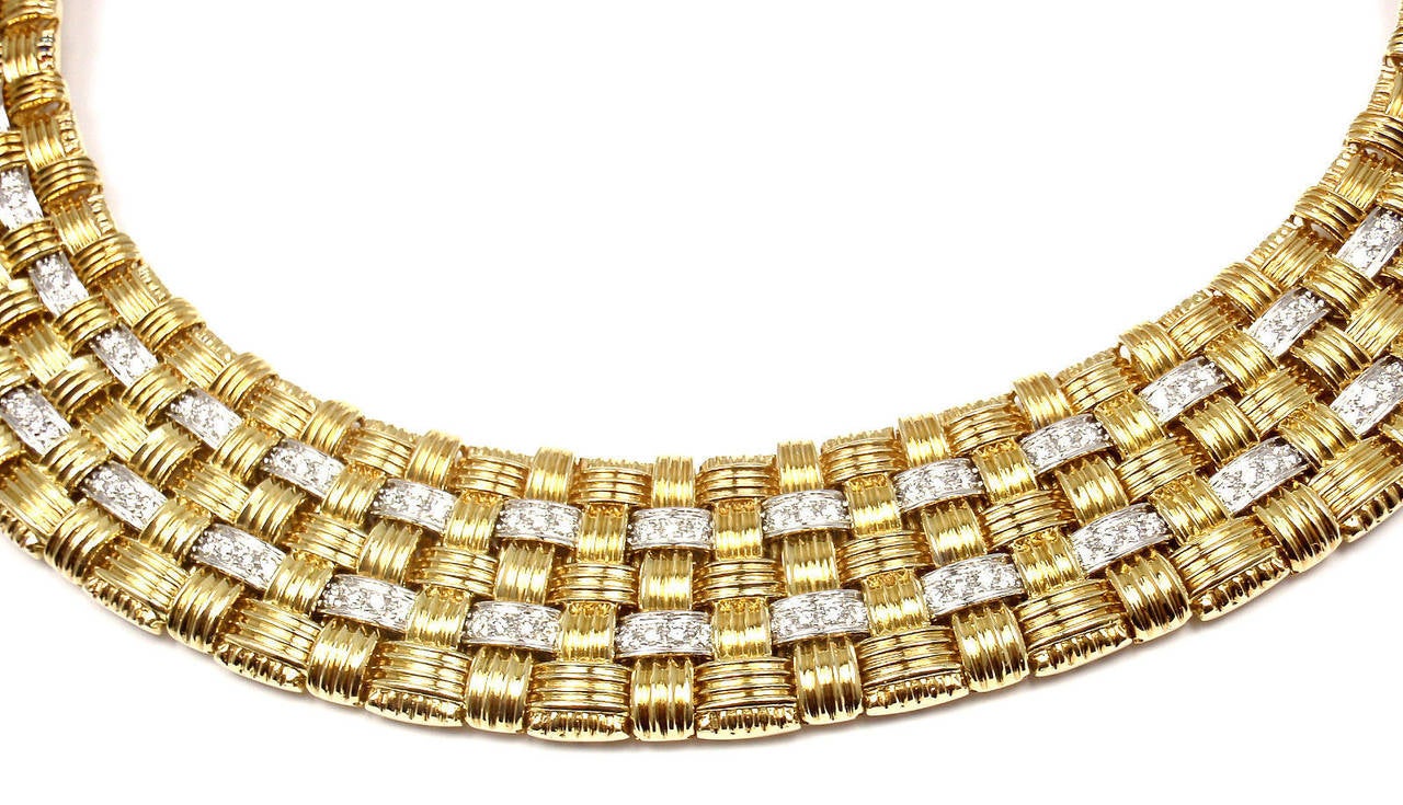 18k Yellow Gold Diamond Appassionata 5 Row Necklace by Roberto Coin.
With 171 High Quality VS1 diamonds, GH color, total weight 
approximately 2.5ct

Details:
Weight: 197.9 grams
Length: 16''
Width: 32mm
Stamped Hallmarks: Ruby Roberto
