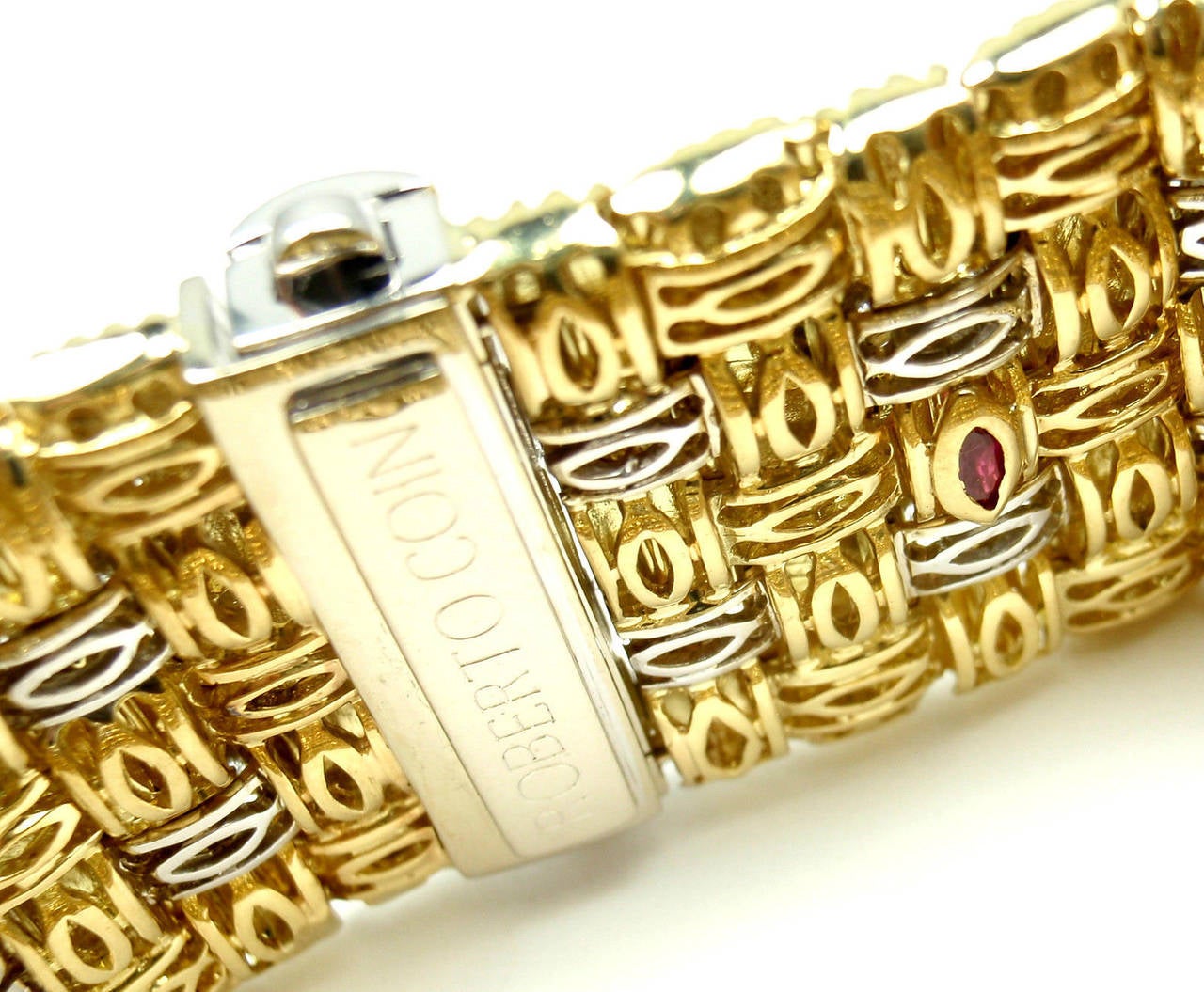 Roberto Coin Appassionata Five Row Diamond Woven Gold Bracelet In New Condition In Holland, PA