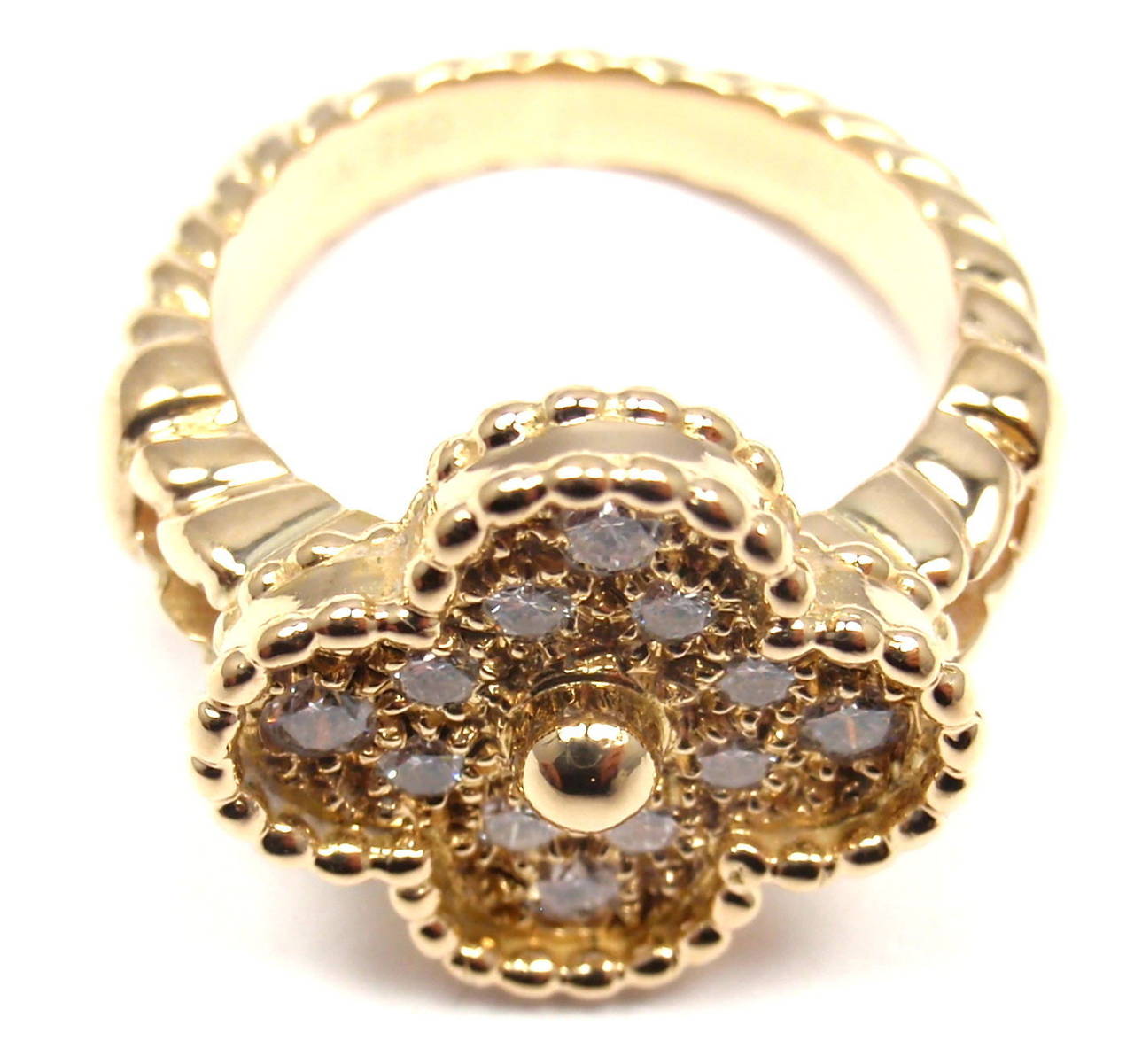 Van Cleef & Arpels Vintage Alhambra Diamond Gold Ring 1