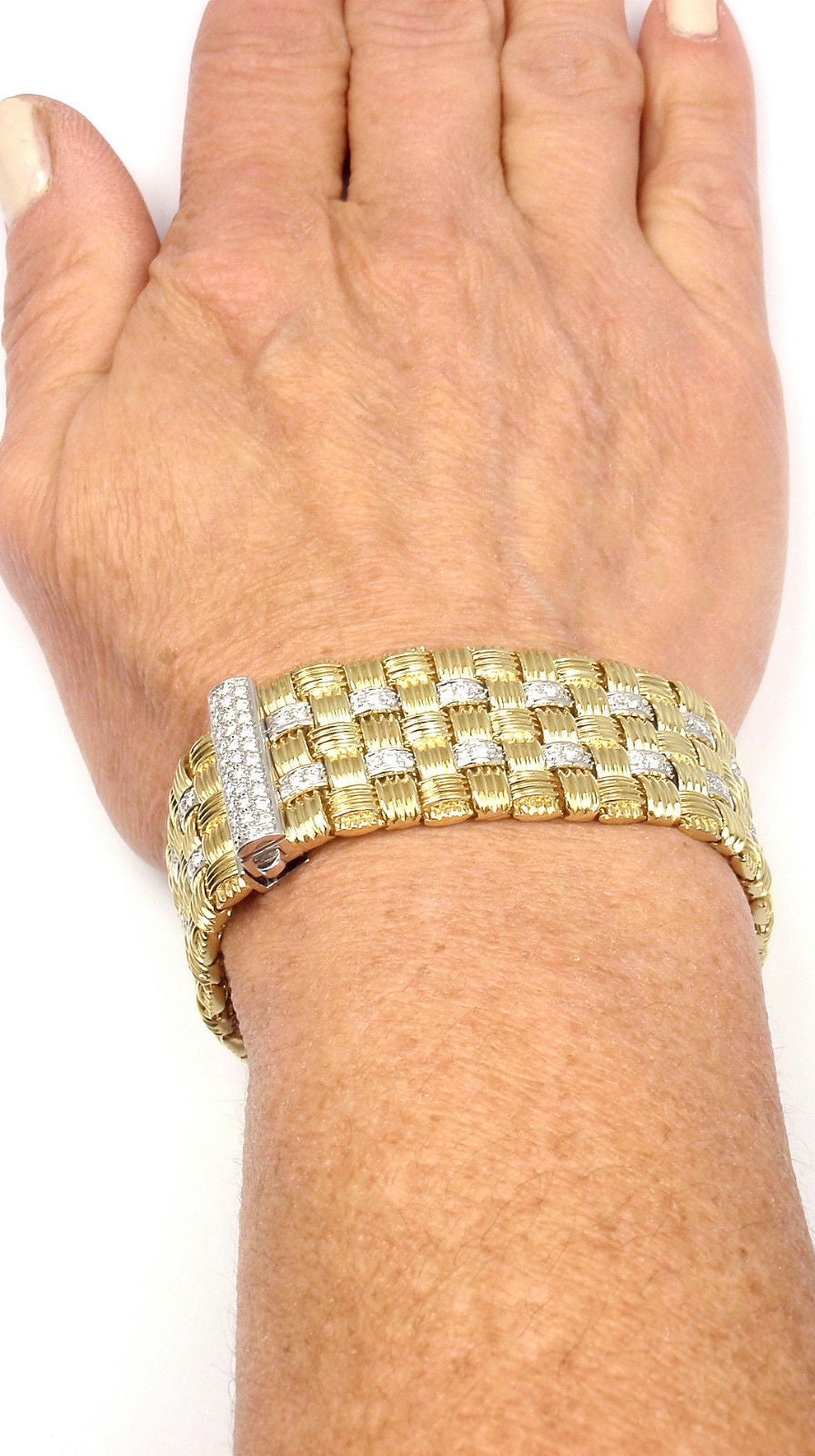 Women's Roberto Coin Appassionata Five Row Diamond Woven Gold Bracelet