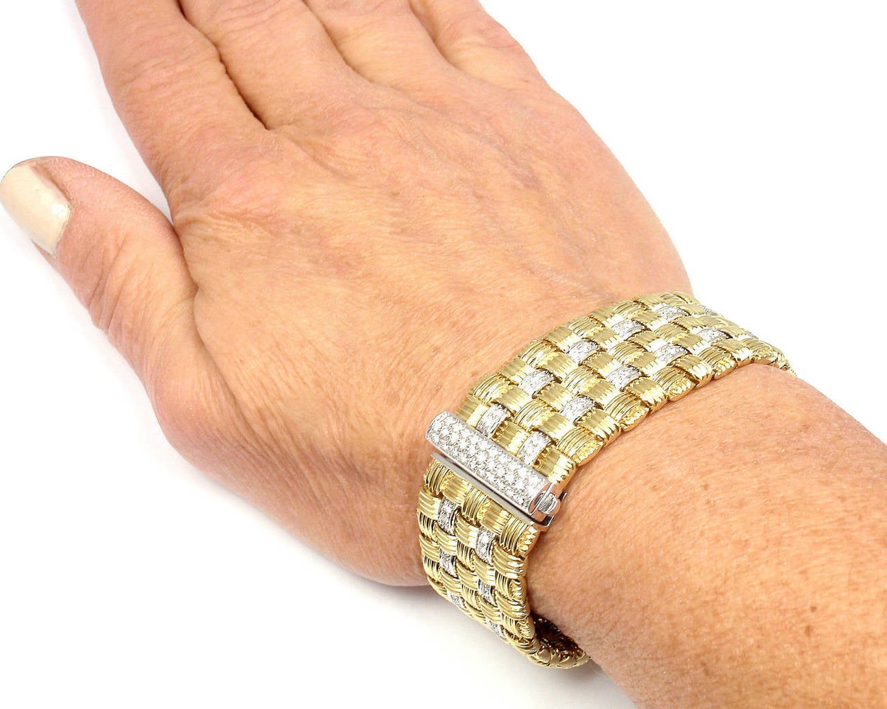 Roberto Coin Appassionata Five Row Diamond Woven Gold Bracelet 2