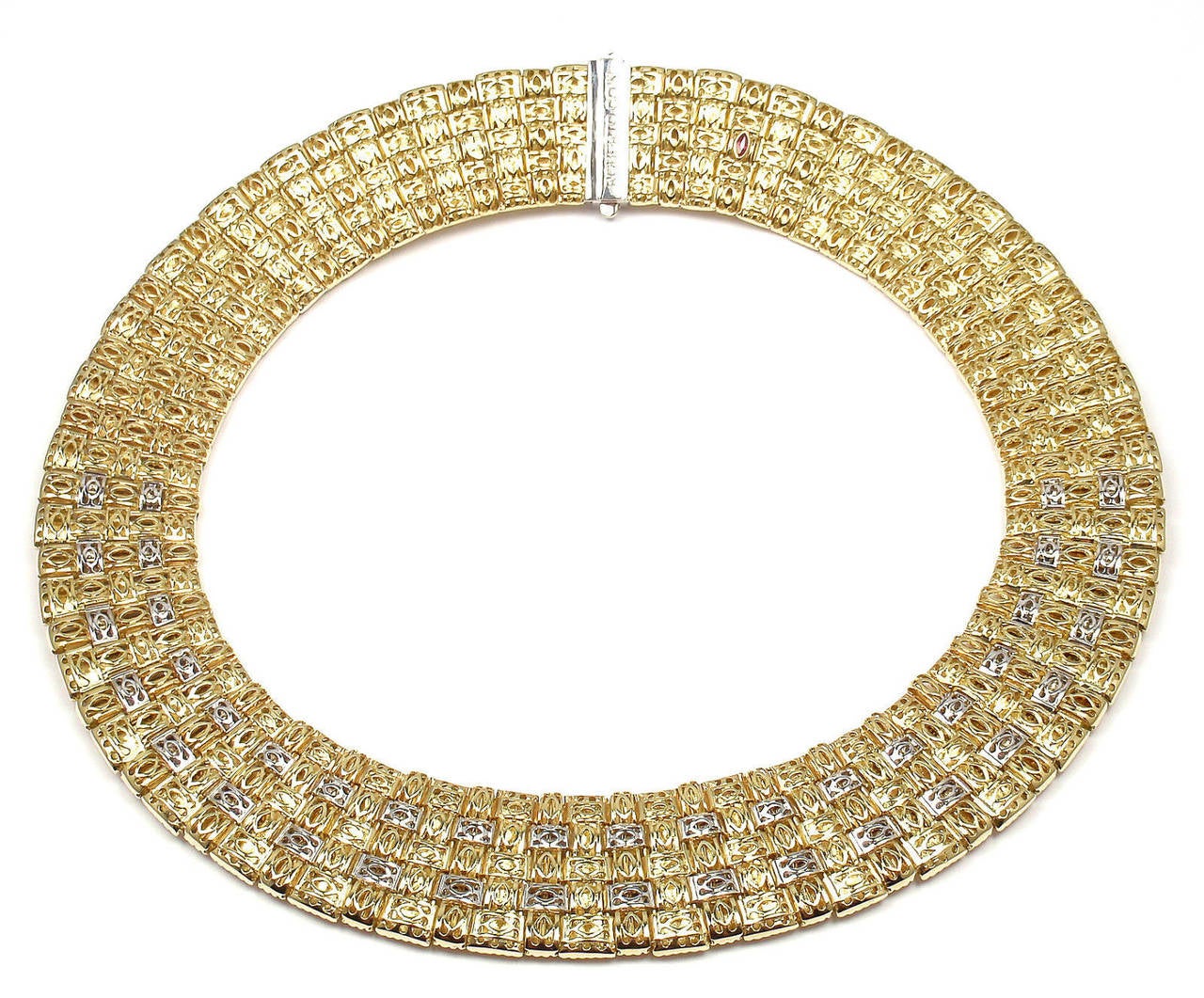 Roberto Coin Appassionata Five Row Diamond Gold Necklace In New Condition In Holland, PA