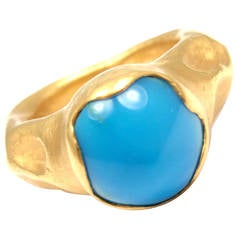 Yossi Harari Turquoise Hammered Gold Ring