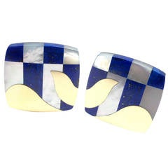 Tiffany & Co Inlaid Lapis Lazuli Mother Of Pearl Gold Earrings