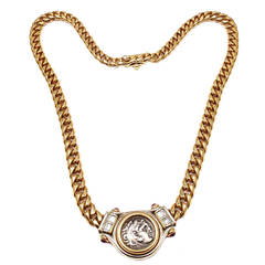 Bulgari Ruby Diamond Gold Ancient Coin Link Necklace