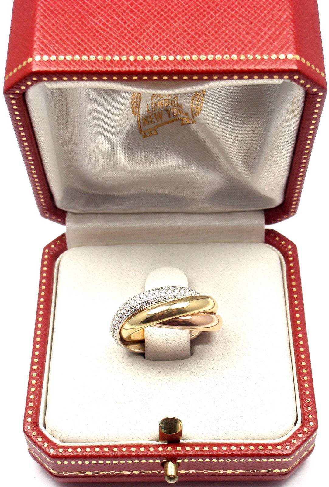 Cartier Trinity Pave Diamond Tri-Color Gold Band Ring 3