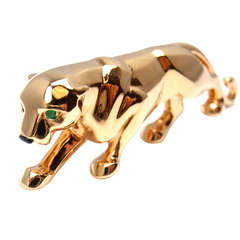 CARTIER Panther Onyx Emerald Yellow Gold Pin Brooch