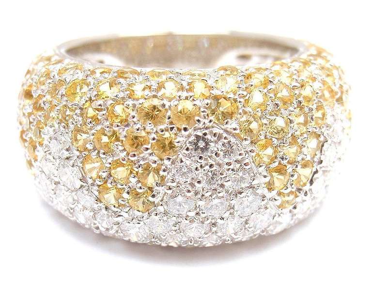 Brilliant Cut Chopard Diamond Sapphire Wave White Gold Ring For Sale