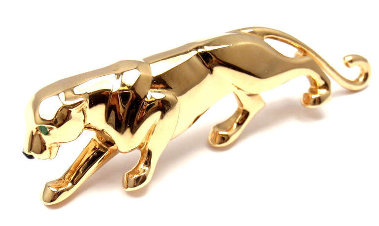 CARTIER Panther Onyx Emerald Yellow Gold Pin Brooch 3
