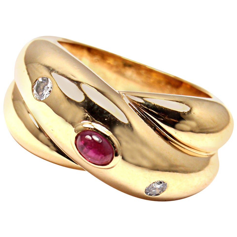 Cartier Colisee Wide Diamond Ruby Gold Band Ring