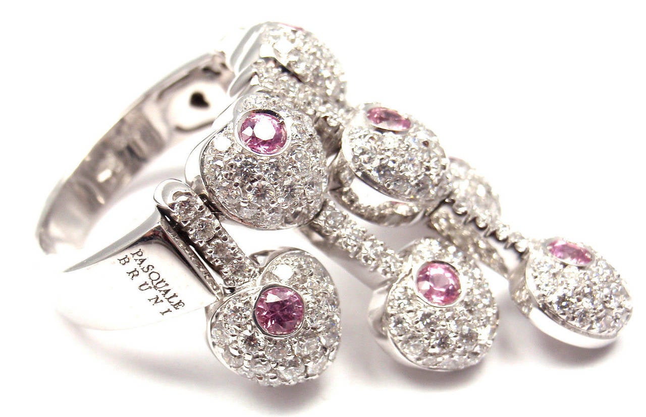 18k White Gold Diamond Pink Sapphire Vanita Ring by Pasquale Bruni.
With Round brilliant cut diamonds VS1 clarity, G color total weight approx. 2.91ct
sapphires total weight approx. .64ct

This ring comes with Box, Certificate and