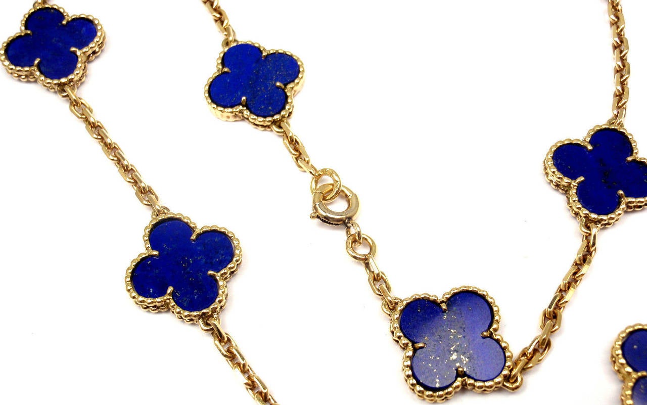Van Cleef & Arpels Vintage Alhambra Lapis Lazuli Onyx 20 Motif Gold Necklace 1
