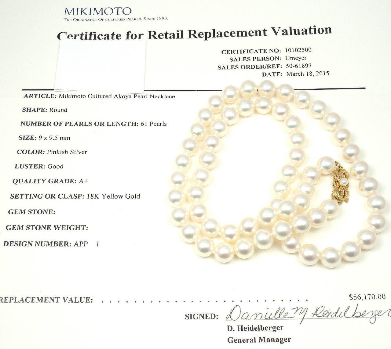 Mikimoto 24 Inch Akoya Pearl Yellow Gold Necklace In New Condition In Holland, PA