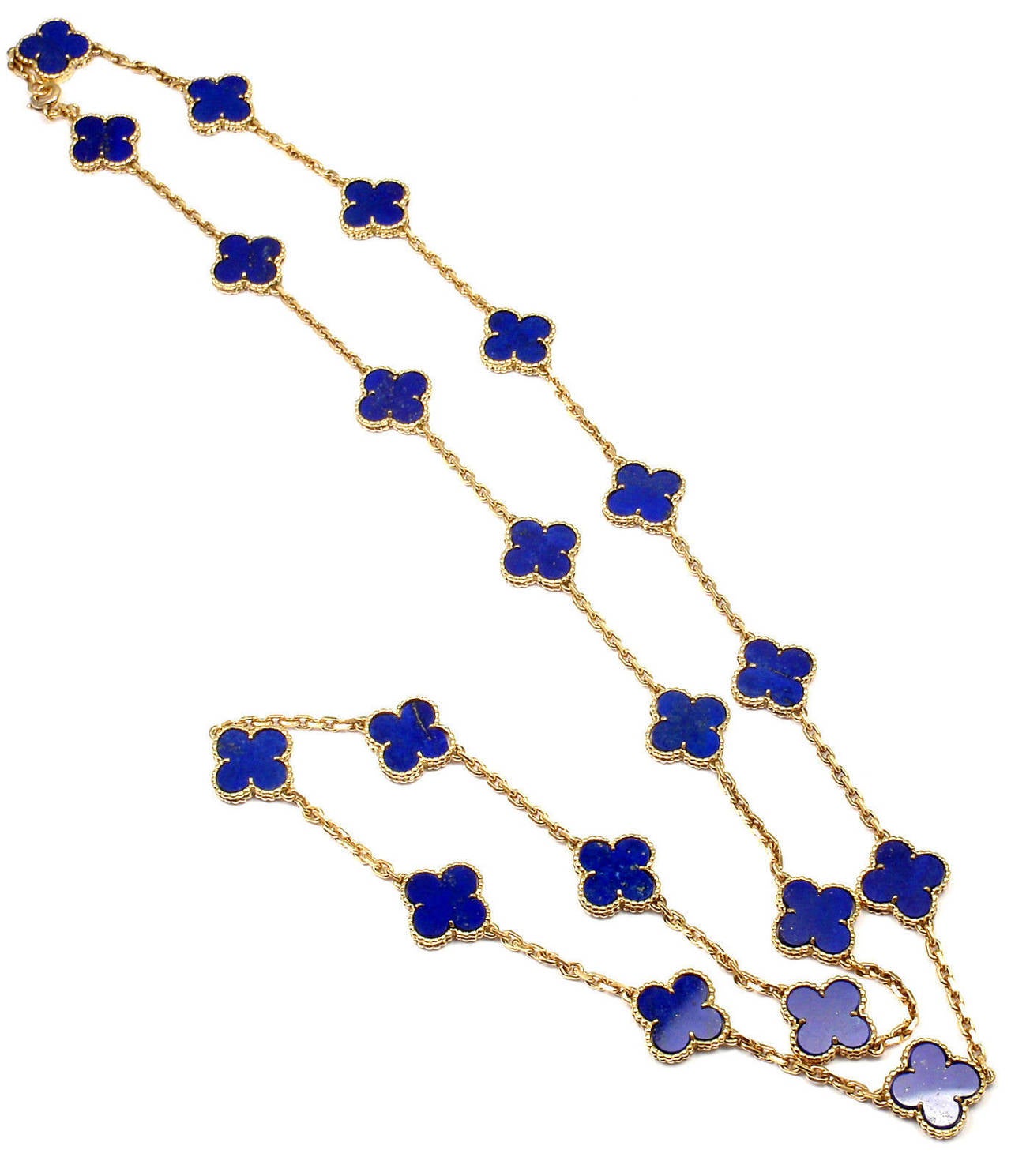 Van Cleef & Arpels Vintage Alhambra Lapis Lazuli Onyx 20 Motif Gold Necklace In New Condition In Holland, PA