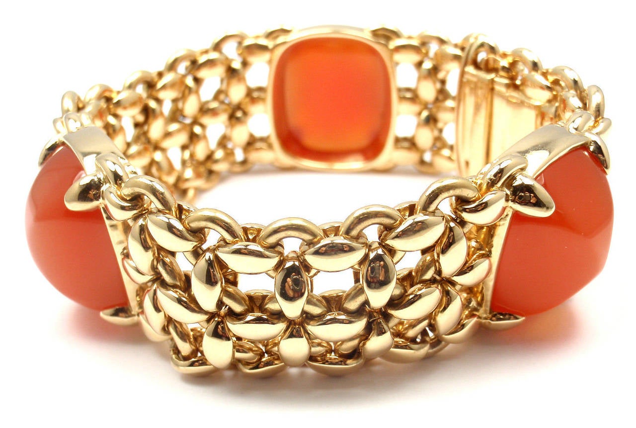HERMES Carnelian Wide Link Yellow Gold Bracelet In New Condition In Holland, PA