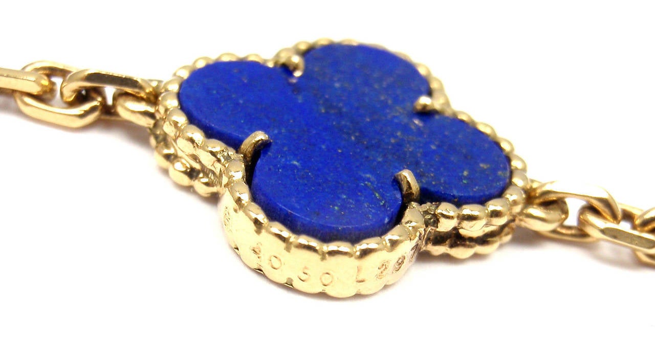 Women's Van Cleef & Arpels Vintage Alhambra Lapis Lazuli Onyx 20 Motif Gold Necklace