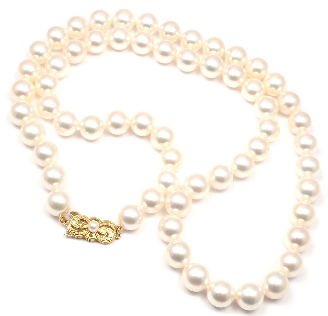 Mikimoto 24 Inch Akoya Pearl Yellow Gold Necklace 1