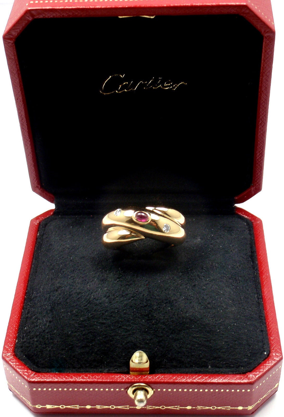 Cartier Colisee Wide Diamond Ruby Gold Band Ring 3