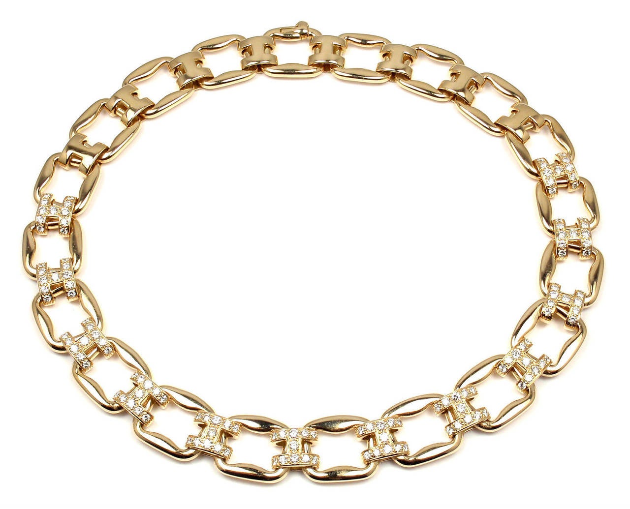 HERMES Diamond H Yellow Gold Link Necklace 2