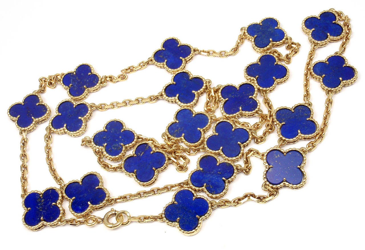 Van Cleef & Arpels Vintage Alhambra Lapis Lazuli Onyx 20 Motif Gold Necklace 4