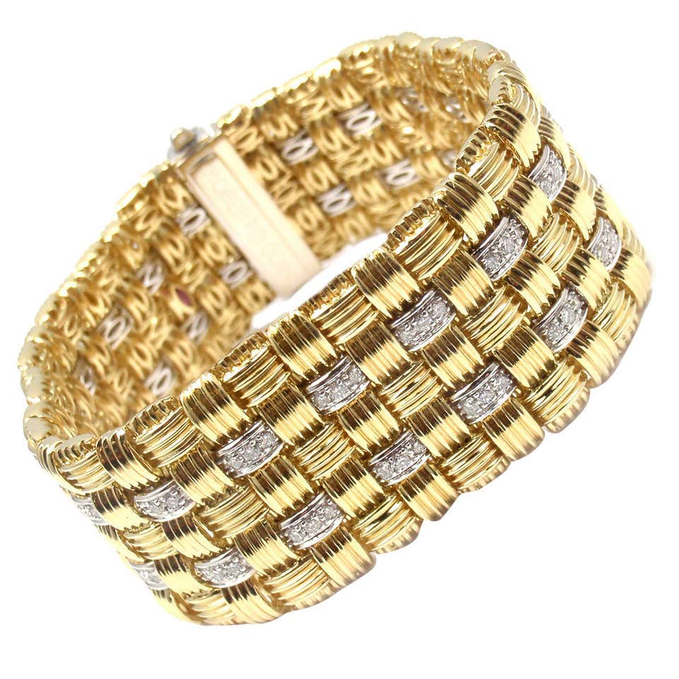 Roberto Coin Appassionata Five Row Diamond Woven Gold Bracelet at ...