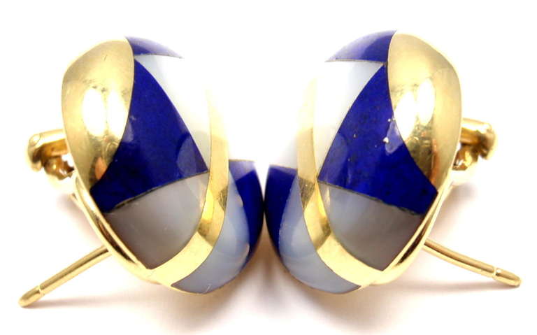 Tiffany & Co Inlaid Lapis Lazuli & Mother of Pearl Yellow Gold Earrings 1