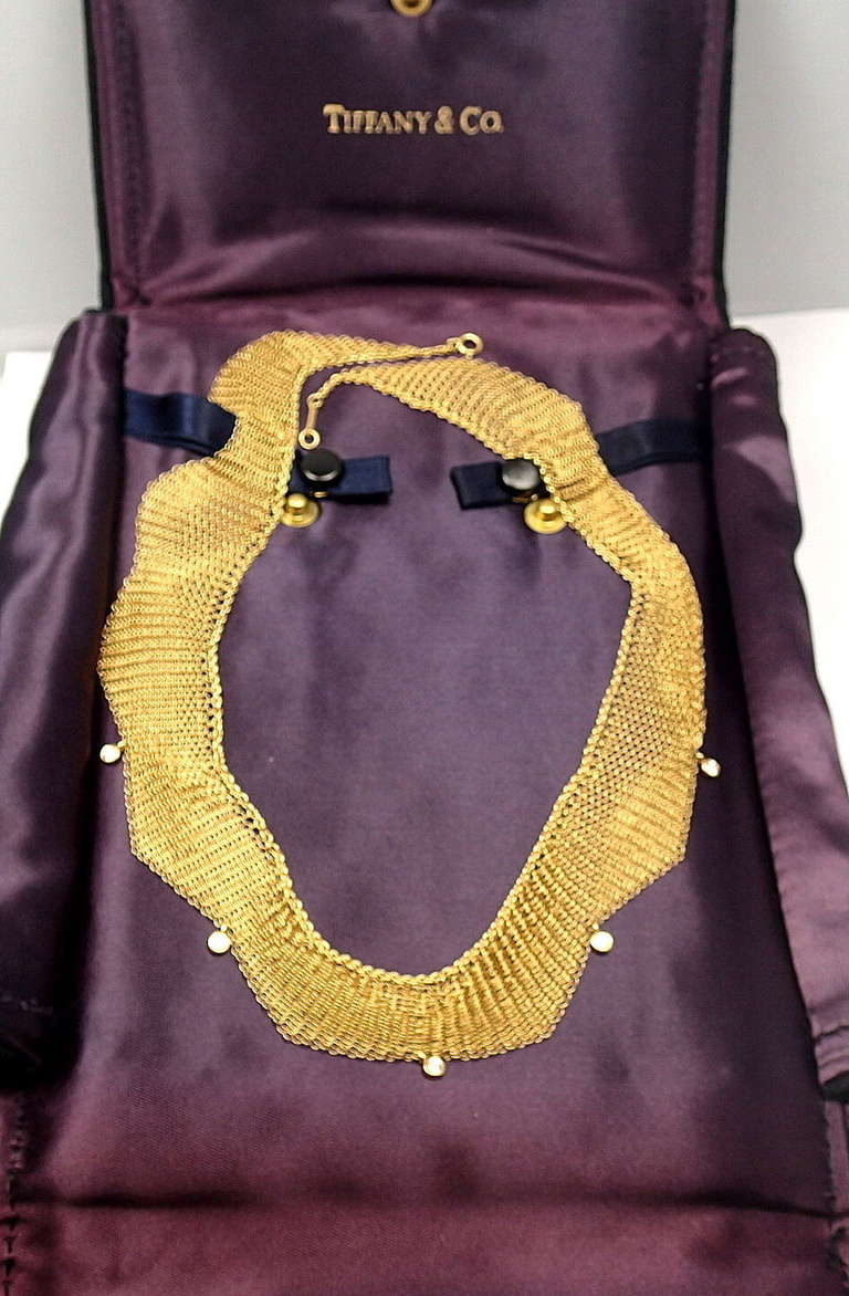 Tiffany and Co Elsa Peretti Diamond Yellow Gold Mesh Necklace at 1stdibs