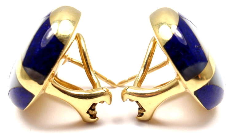 Tiffany & Co Inlaid Lapis Lazuli & Mother of Pearl Yellow Gold Earrings 3