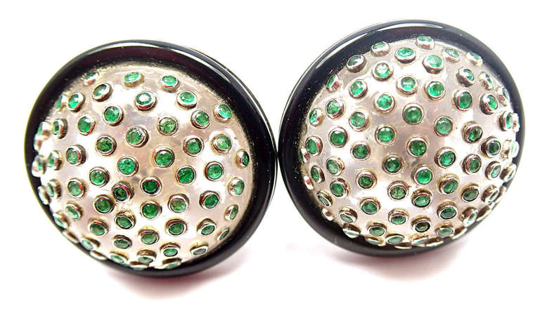 Michele Della Valle Rock Crystal Black Onyx Emerald White Gold Earrings 4
