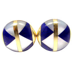 Tiffany & Co Inlaid Lapis Lazuli & Mother of Pearl Yellow Gold Earrings