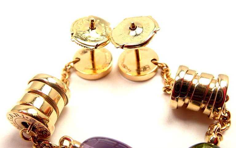 BULGARI B Zero Peridot & Amethyst Yellow Gold Earrings In New Condition In Holland, PA
