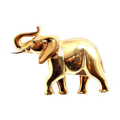 CARTIER Elephant Emerald Yellow Gold Brooch Pin