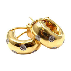 TIFFANY & CO Etoile Diamond Yellow Gold & Platinum Hoop Earrings