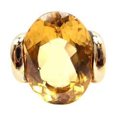 European Large Citrine Yellow Gold Ring