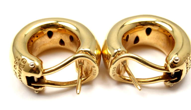 TIFFANY & CO Etoile Diamond Yellow Gold & Platinum Hoop Earrings In New Condition In Holland, PA