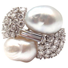 Vintage 1950s Cocktail Diamond Pearl Platinum Ring