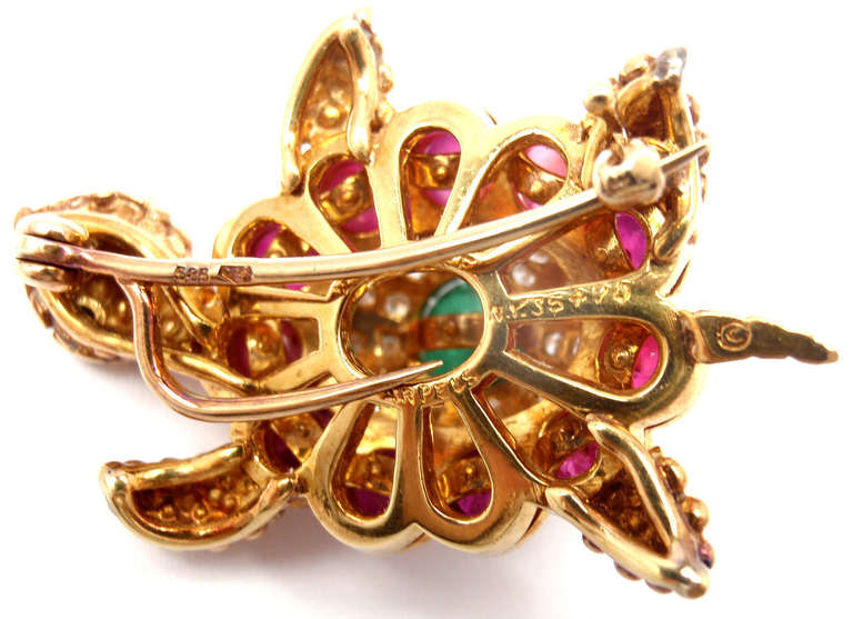 Van Cleef & Arpels Diamond Emerald Ruby Gold Turtle Pin 2