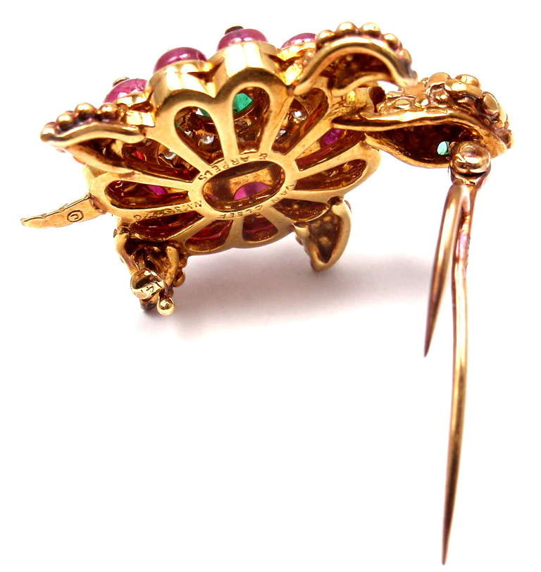 Van Cleef & Arpels Diamond Emerald Ruby Gold Turtle Pin 3