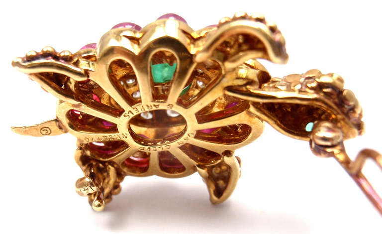 Van Cleef & Arpels Diamond Emerald Ruby Gold Turtle Pin 4