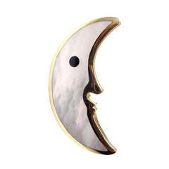 TIFFANY & CO Mother of Pearl Black Jade Inlaid Moon Yellow Gold Pin Brooch 5