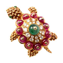 Van Cleef & Arpels Diamond Emerald Ruby Gold Turtle Pin