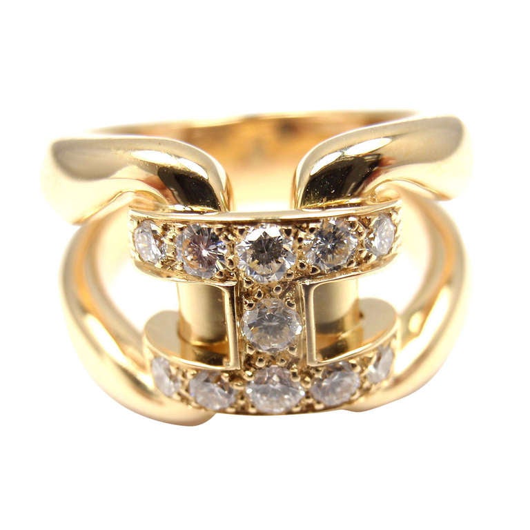 HERMES Diamond "H" Yellow Gold Ring