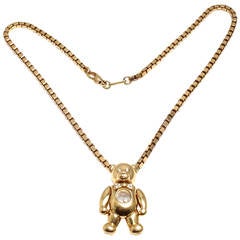 Vintage Chopard Happy Diamond Large Teddy Bear Gold Pendant Necklace
