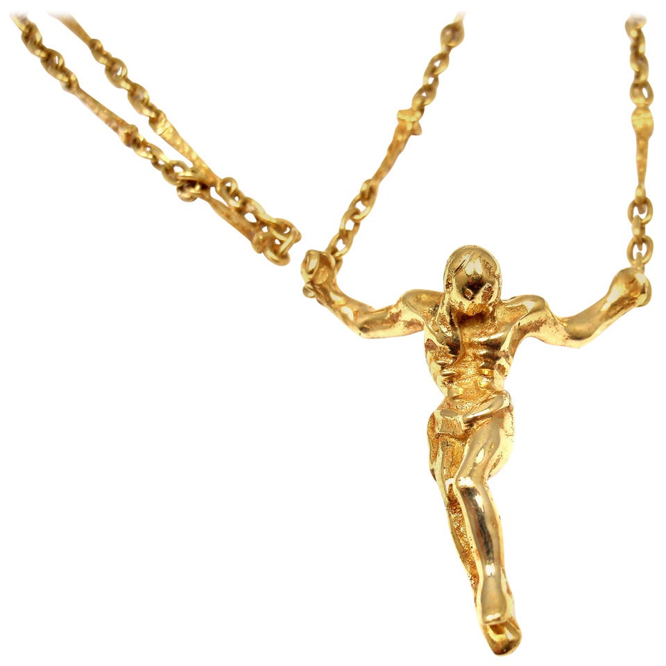 Salvador Dali Christ Saint John On The Cross Gold Bracelet Necklace Set