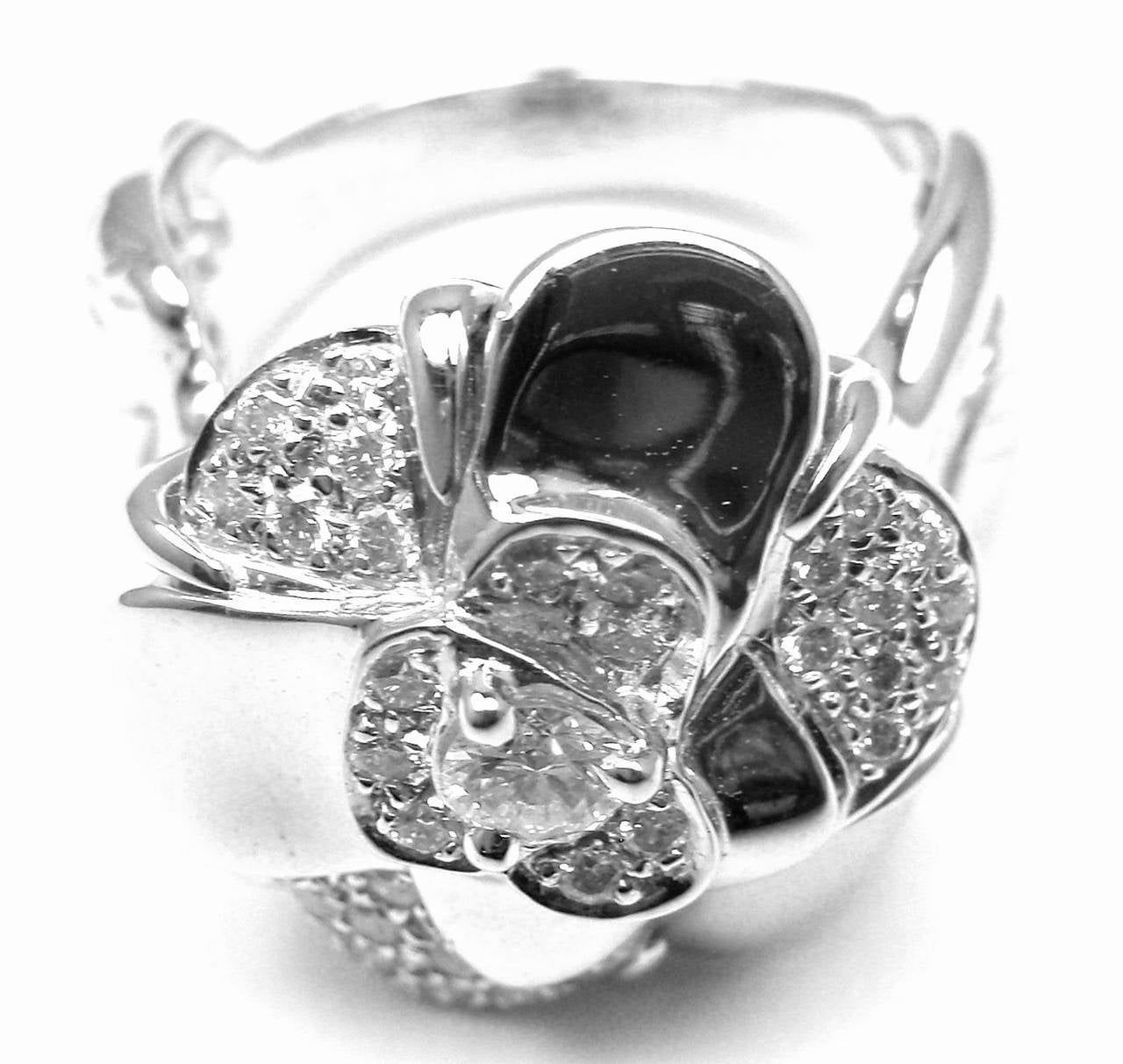 18k White Gold Diamond Camelia Flower Ring by Chanel. 
Part of Chanel's gorgeous 