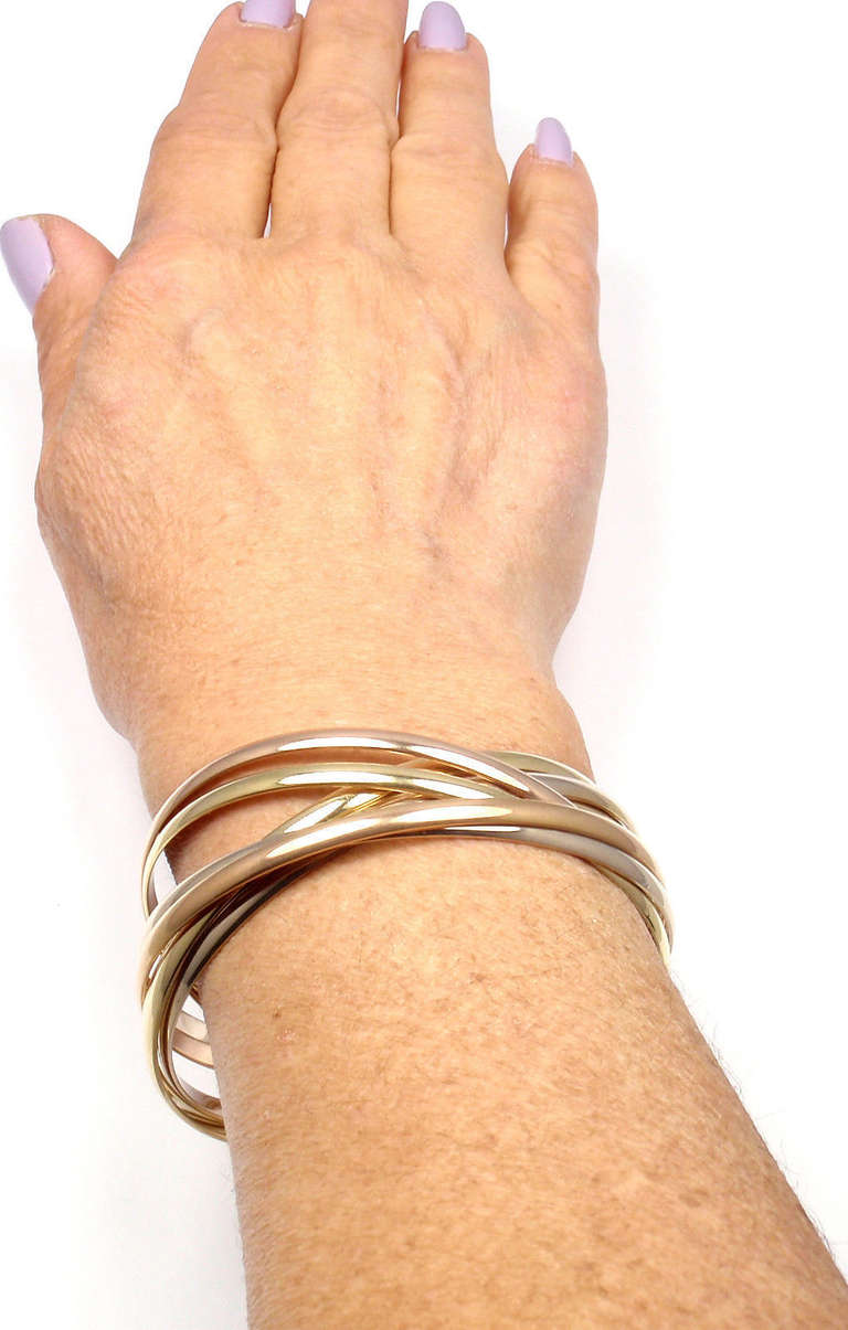 Women's or Men's Rare CARTIER Tri-Color Gold Trinity Rolling 7 Bangle Bracelet