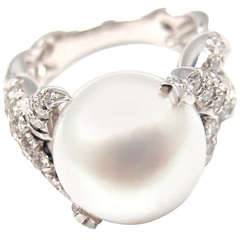 Vintage Chanel Comete White Gold Large Pearl Diamond Ring