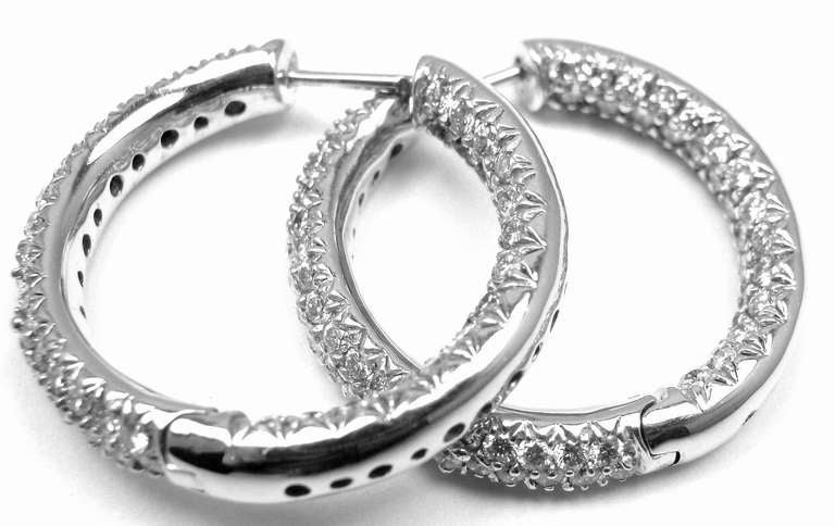 Women's or Men's Sonia B. Bitton White Gold Diamond Hoop Earrings